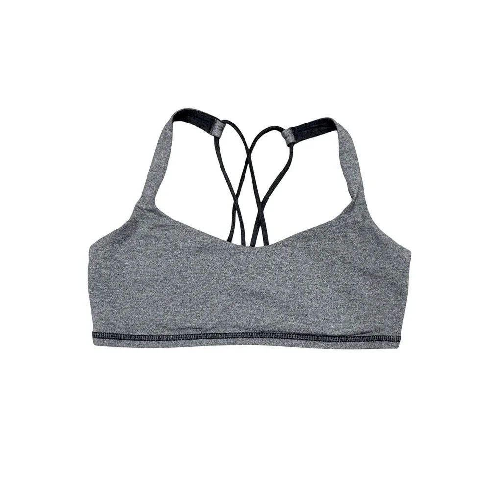 Lululemon Free To Be Womens Gray Black Stretchy Yoga Strappy Bra‎ Size 4 (XS/S)